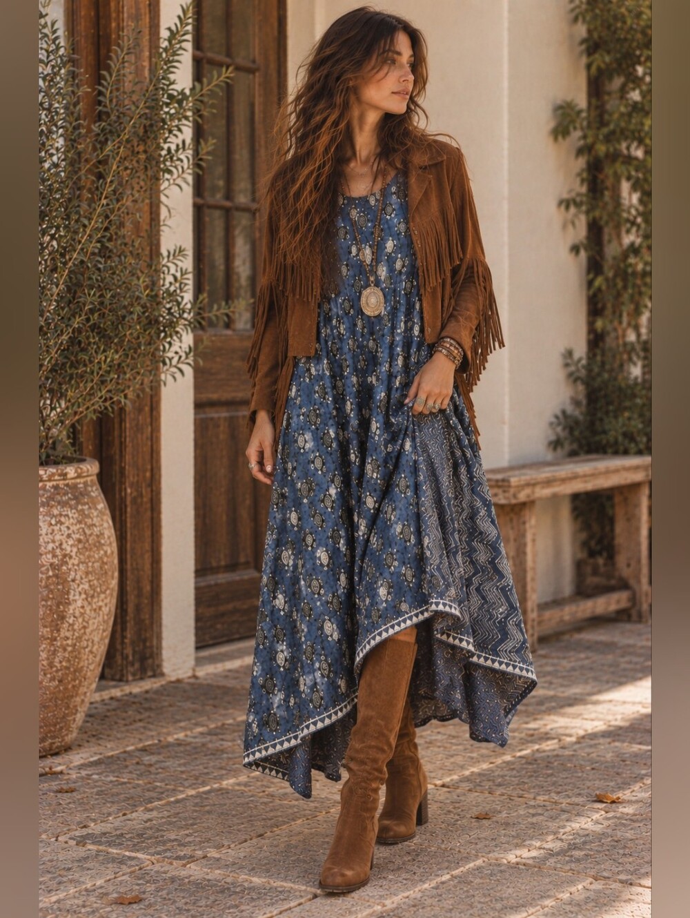 Sangria Blue Batik 100% Cotton Midi Kurti Dress S Boho Lagenlook Fairy Ren Faire